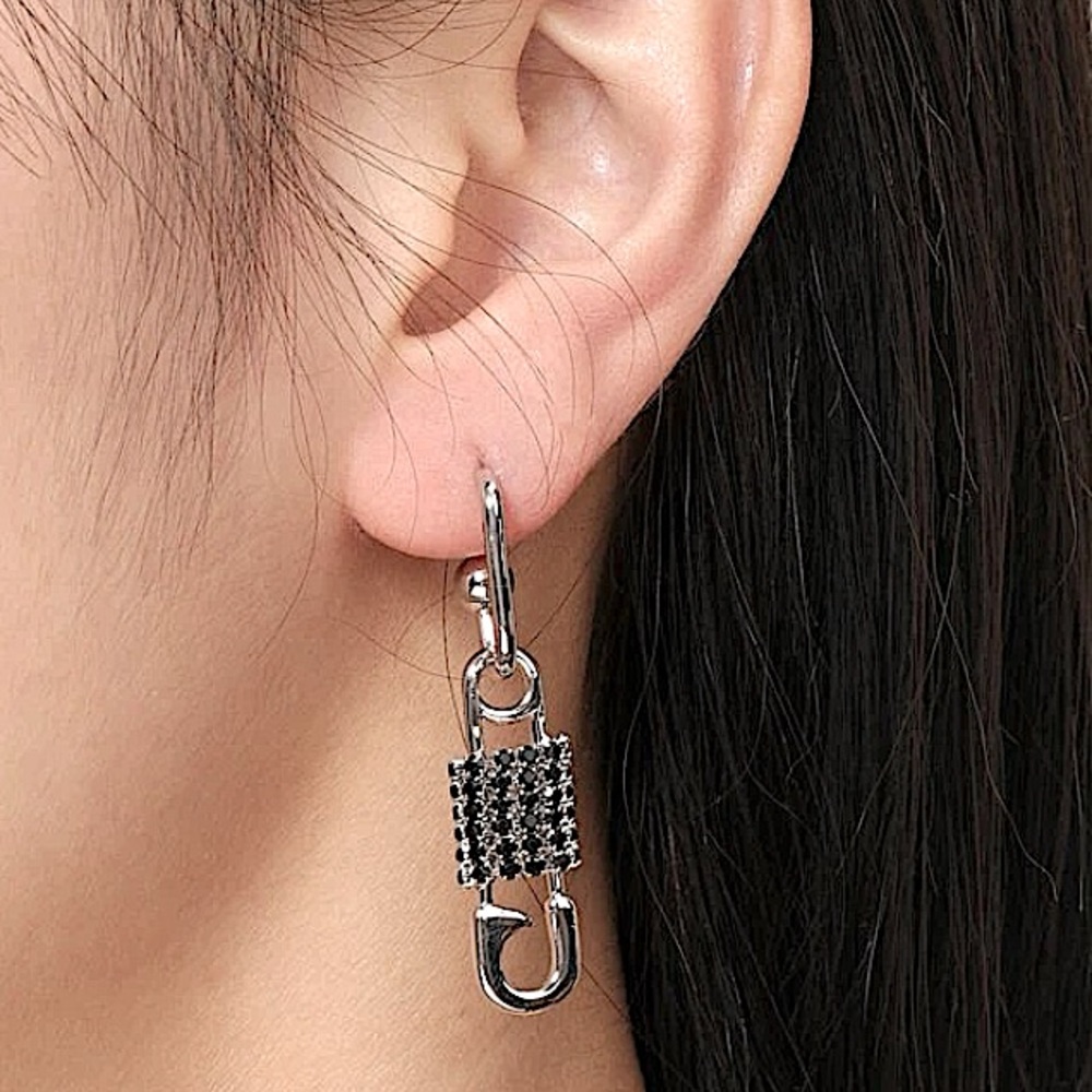 Safety Pin White GP Zircon Drop Minimalist Earrings